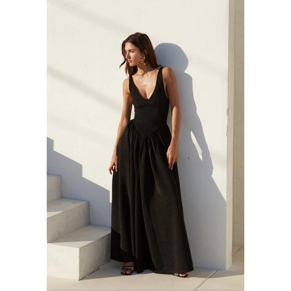 Delfi Collective Isadora Dress Black Textured Bustier Dress V-Neck XS